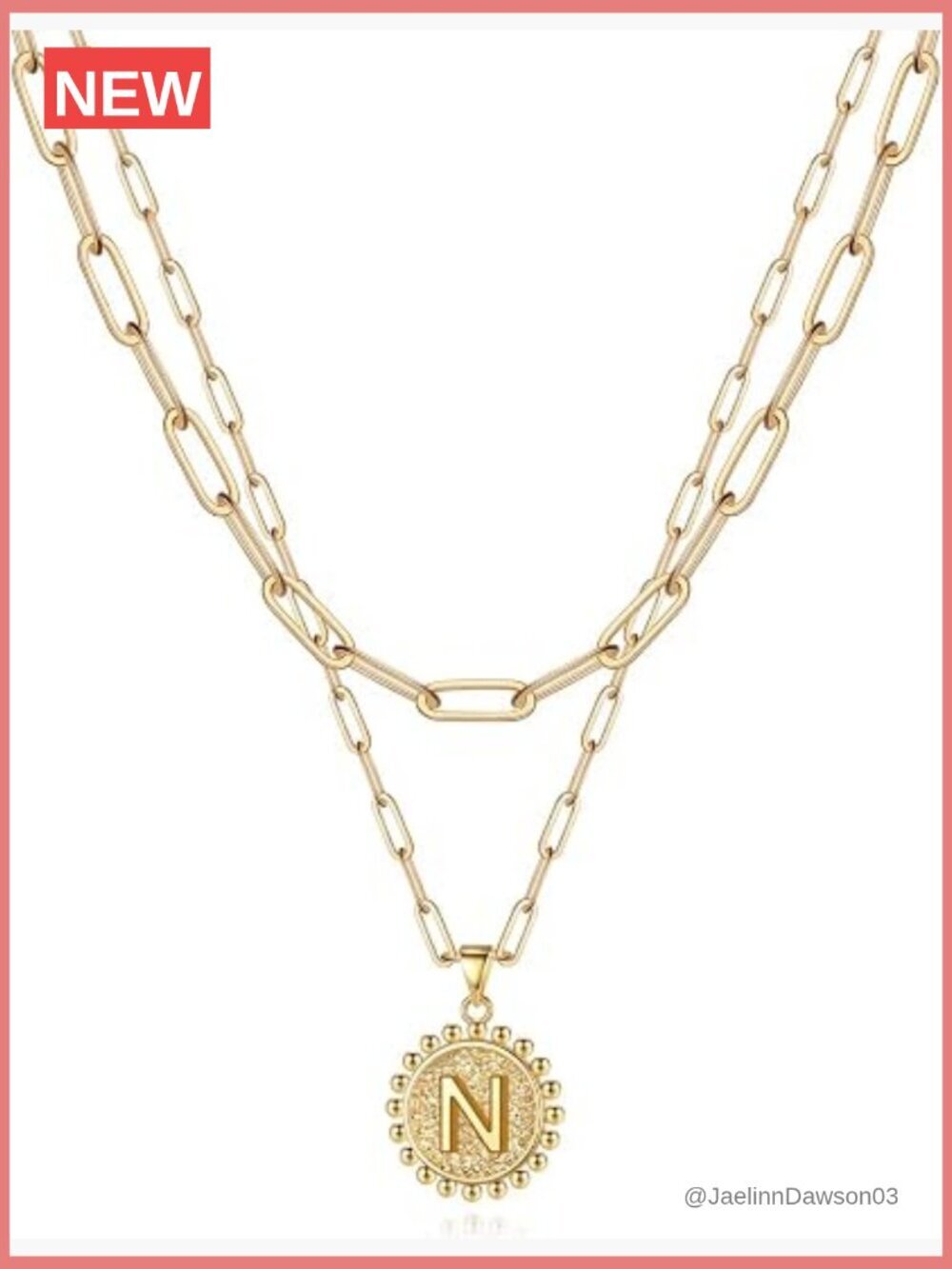 Layered Initial Necklace Set Gold Paperclip Chain 14K Plated Dainty